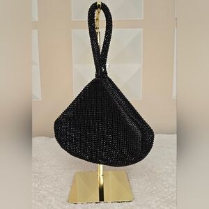 NWT Black Crystal Beaded Evening Bag Top Handle Clutch Rhinestone Mini Purse $79